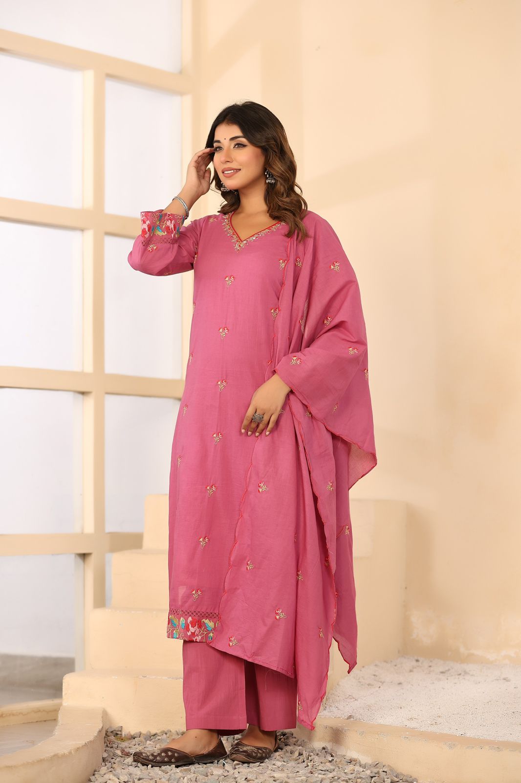 Kesarnika Handwork Embroidered Cotton Palazzo Set