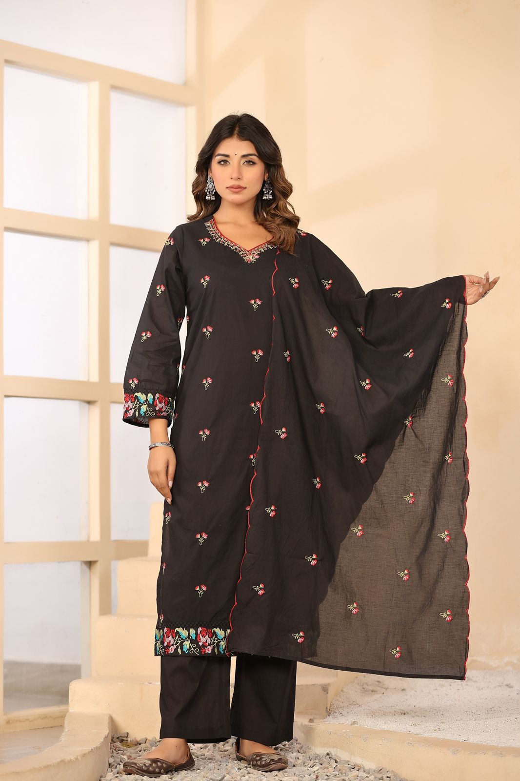 Kesarnika Handwork Embroidered Cotton Palazzo Set