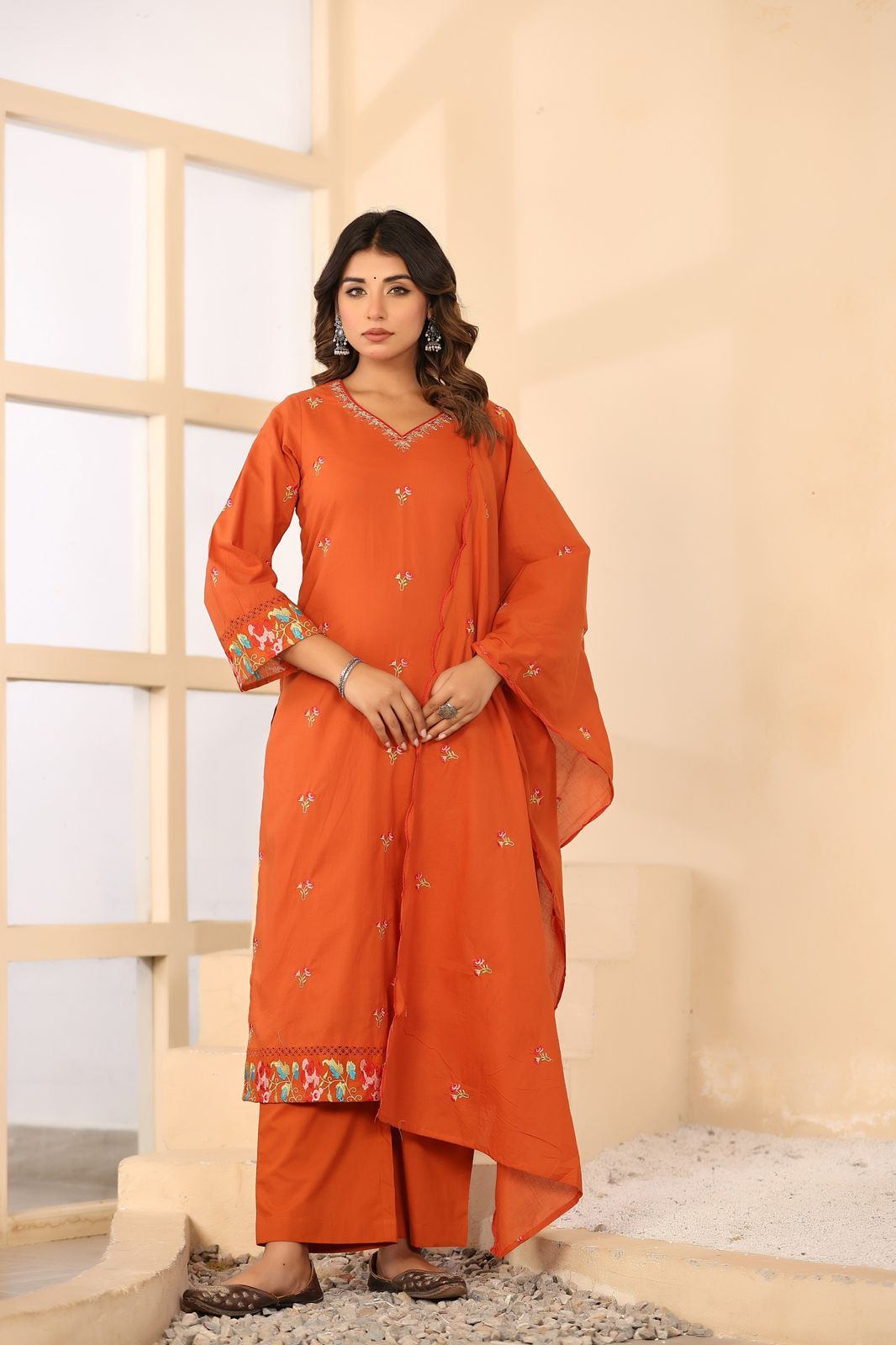 Kesarnika Handwork Embroidered Cotton Palazzo Set
