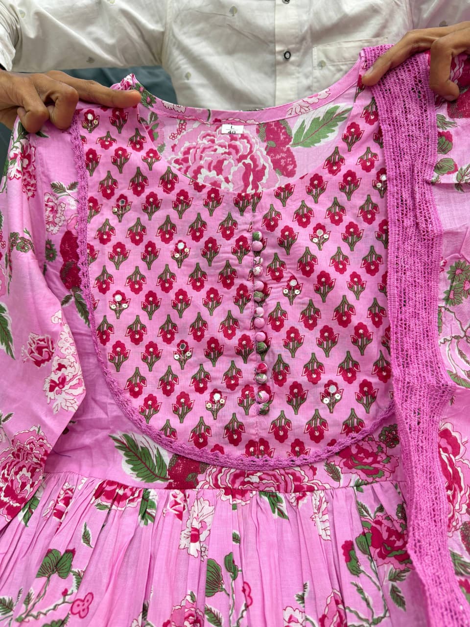 Gulzaira Floral Handwork Cotton Anarkali Set