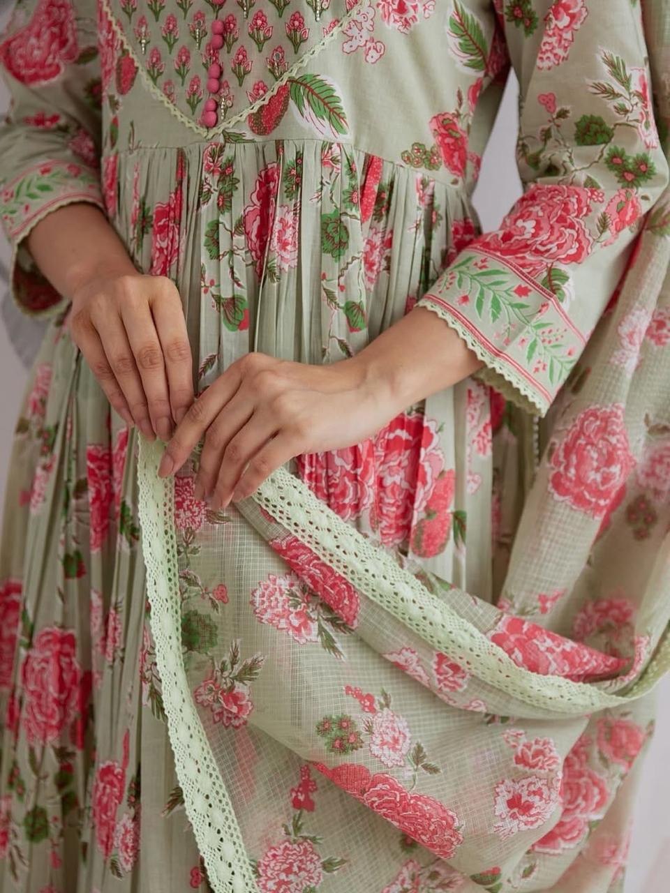 Gulzaira Floral Handwork Cotton Anarkali Set