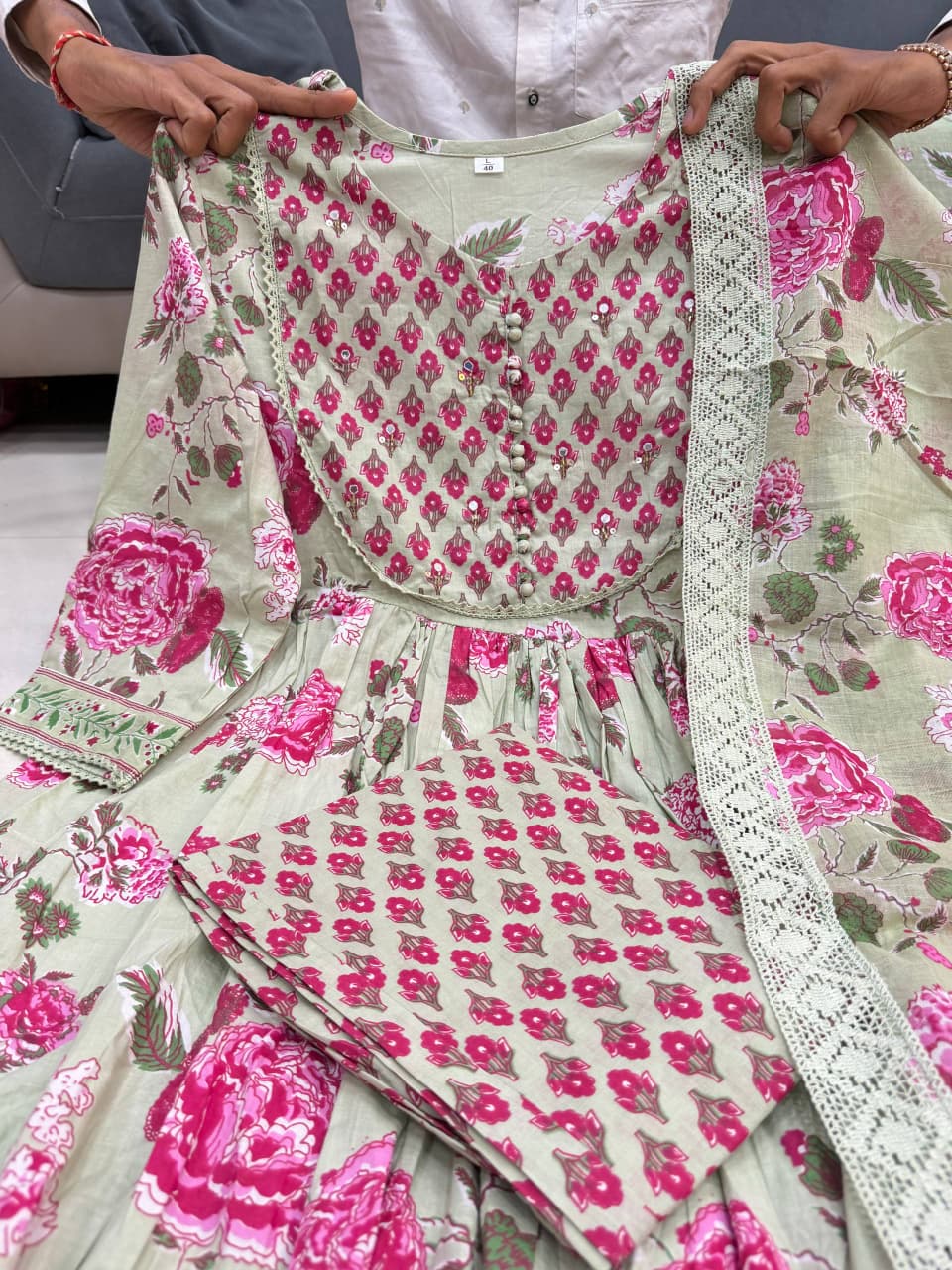 Gulzaira Floral Handwork Cotton Anarkali Set