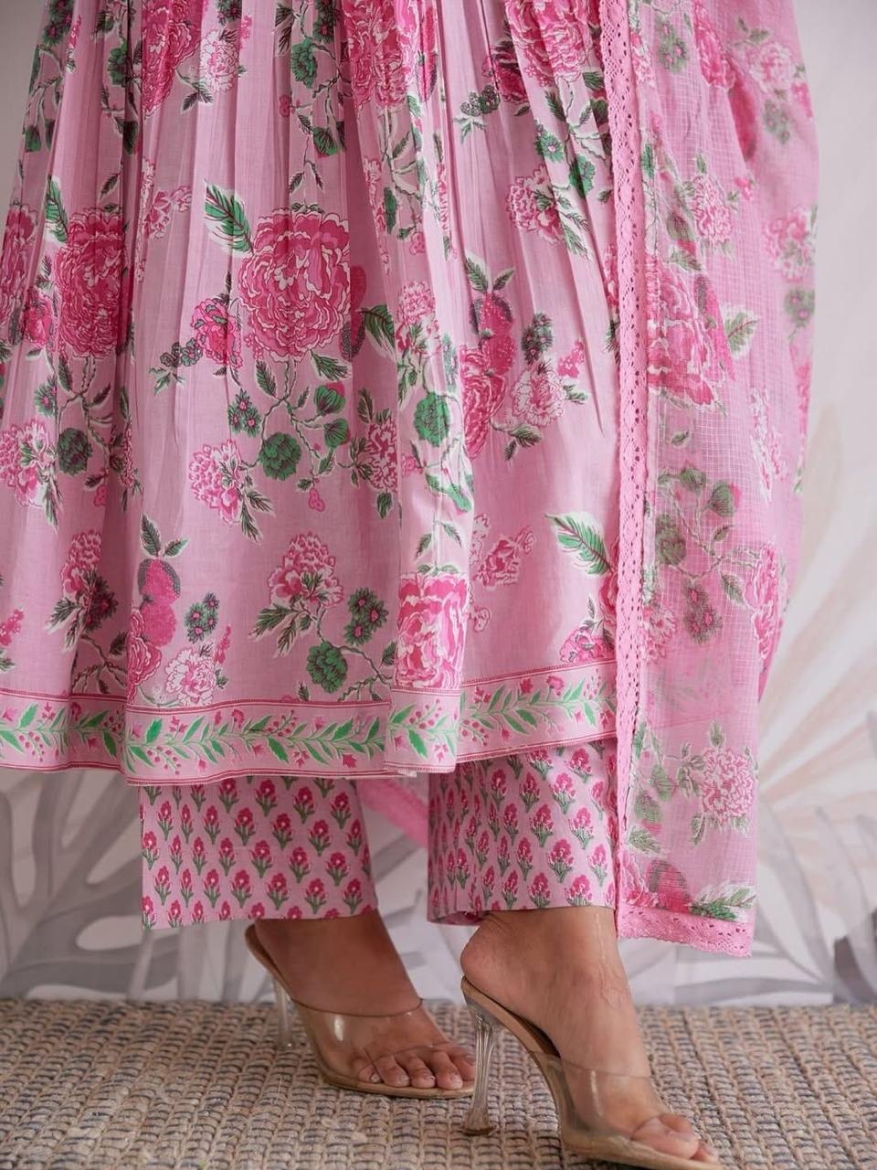 Gulzaira Floral Handwork Cotton Anarkali Set