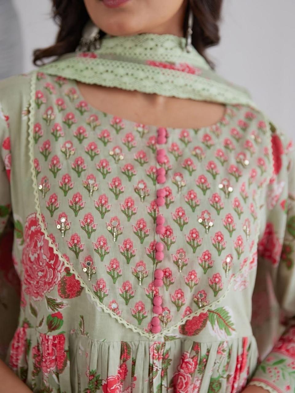 Gulzaira Floral Handwork Cotton Anarkali Set