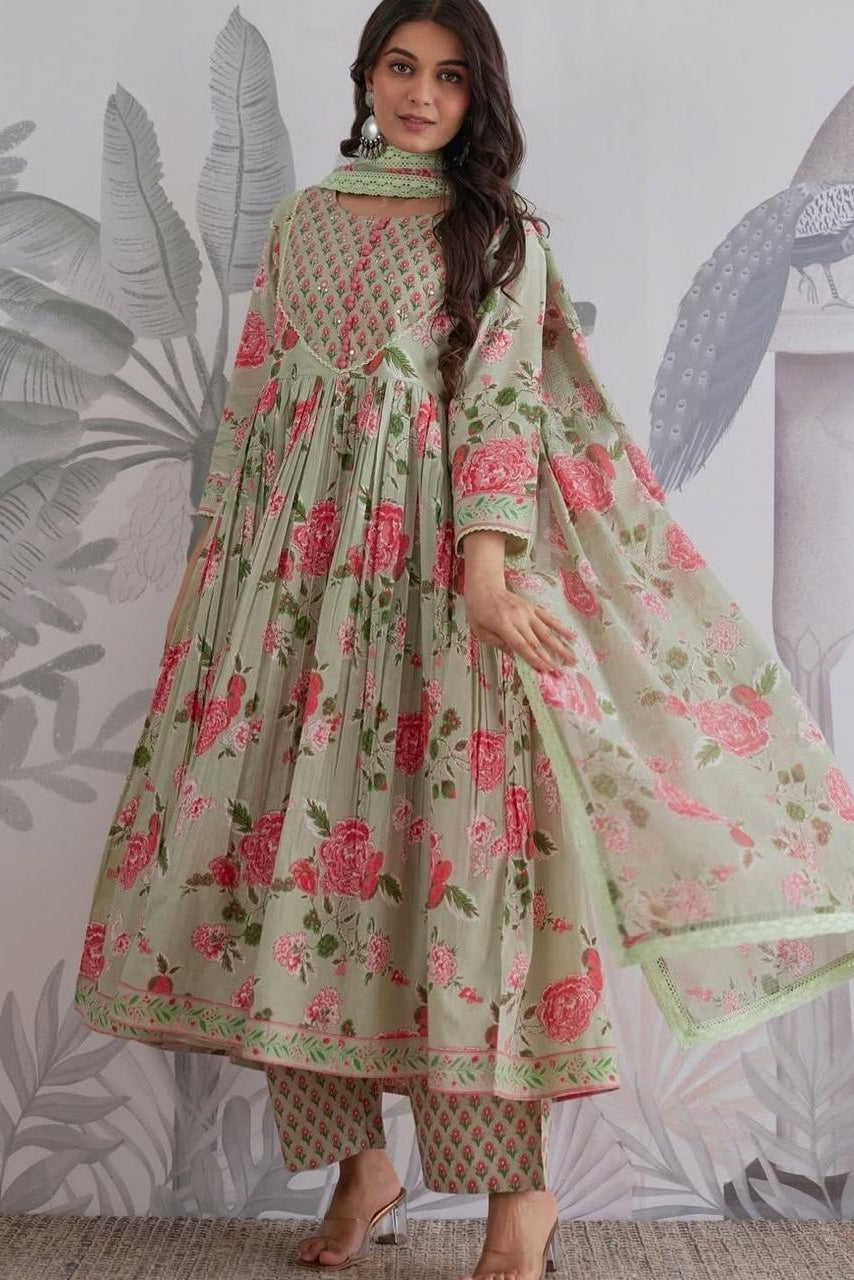 Gulzaira Floral Handwork Cotton Anarkali Set