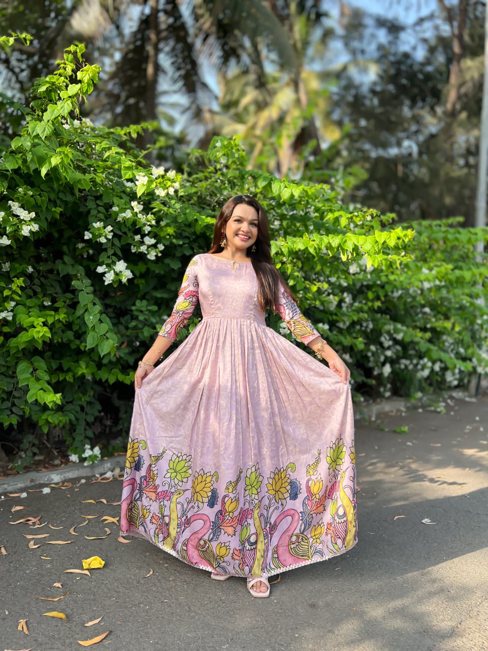 Lavanyika Kalamkari Bandhani Tussar Silk Gown