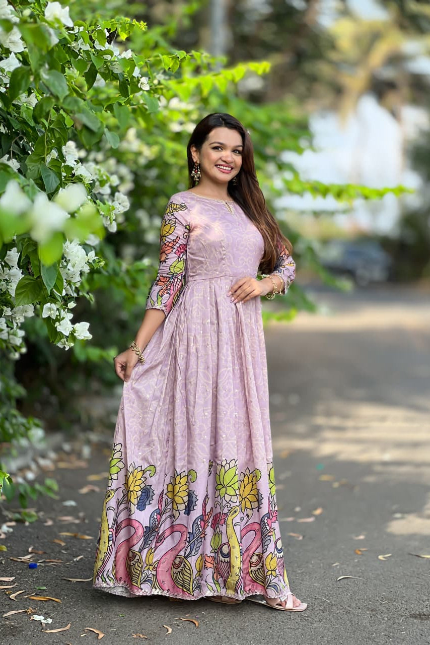 Lavanyika Kalamkari Bandhani Tussar Silk Gown