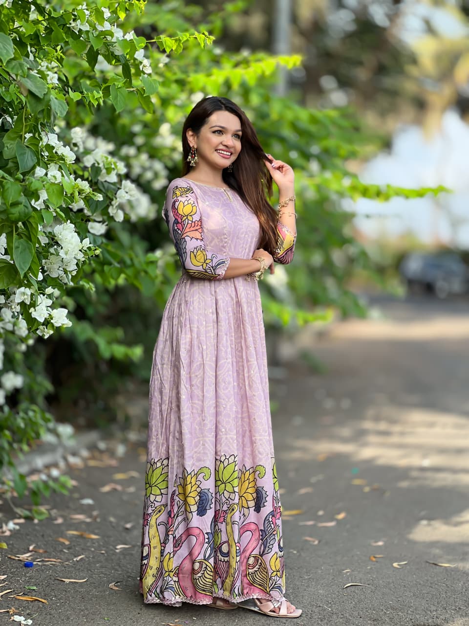 Lavanyika Kalamkari Bandhani Tussar Silk Gown