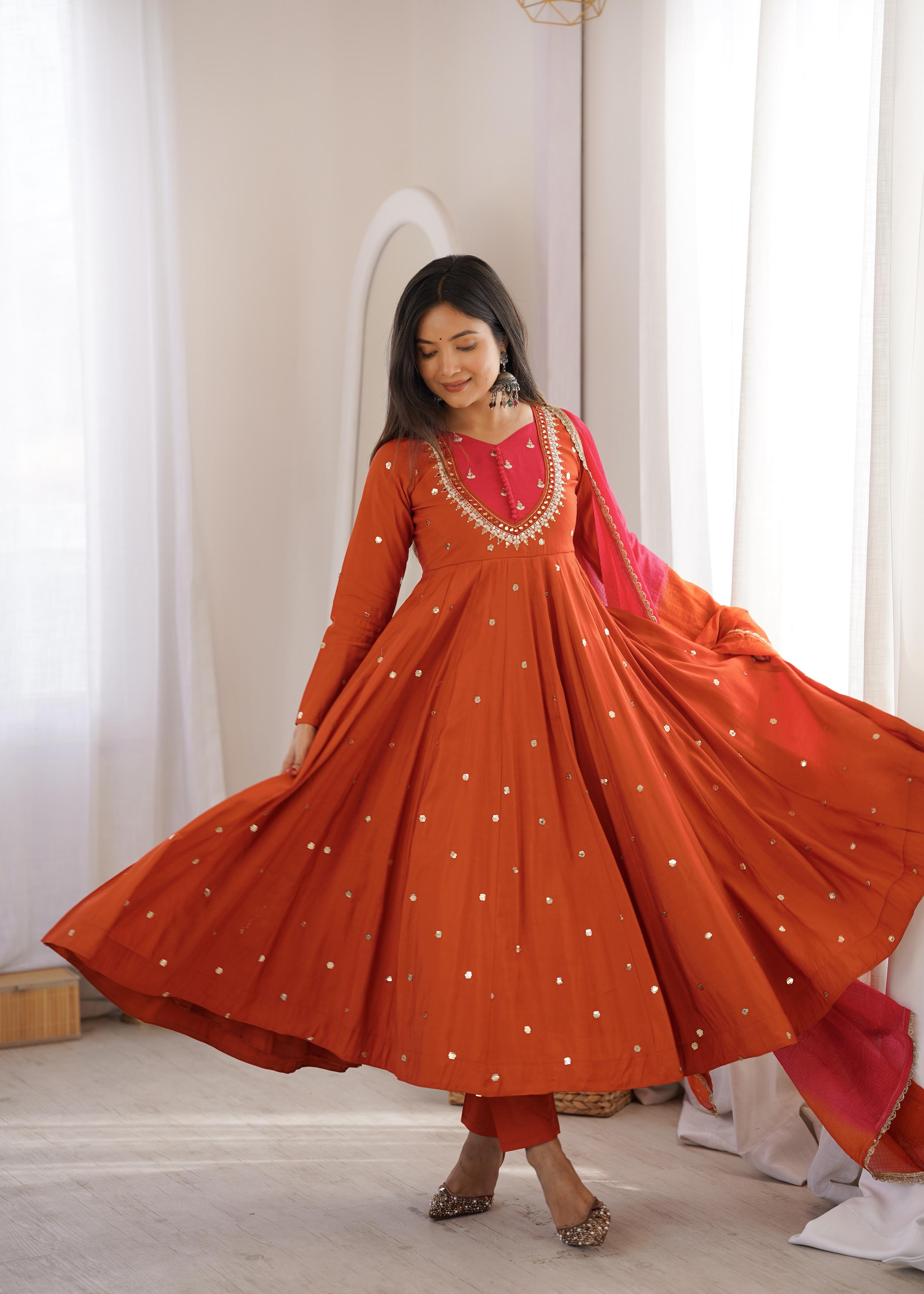 Kesariya Noor Mirror Embroidered Anarkali Set