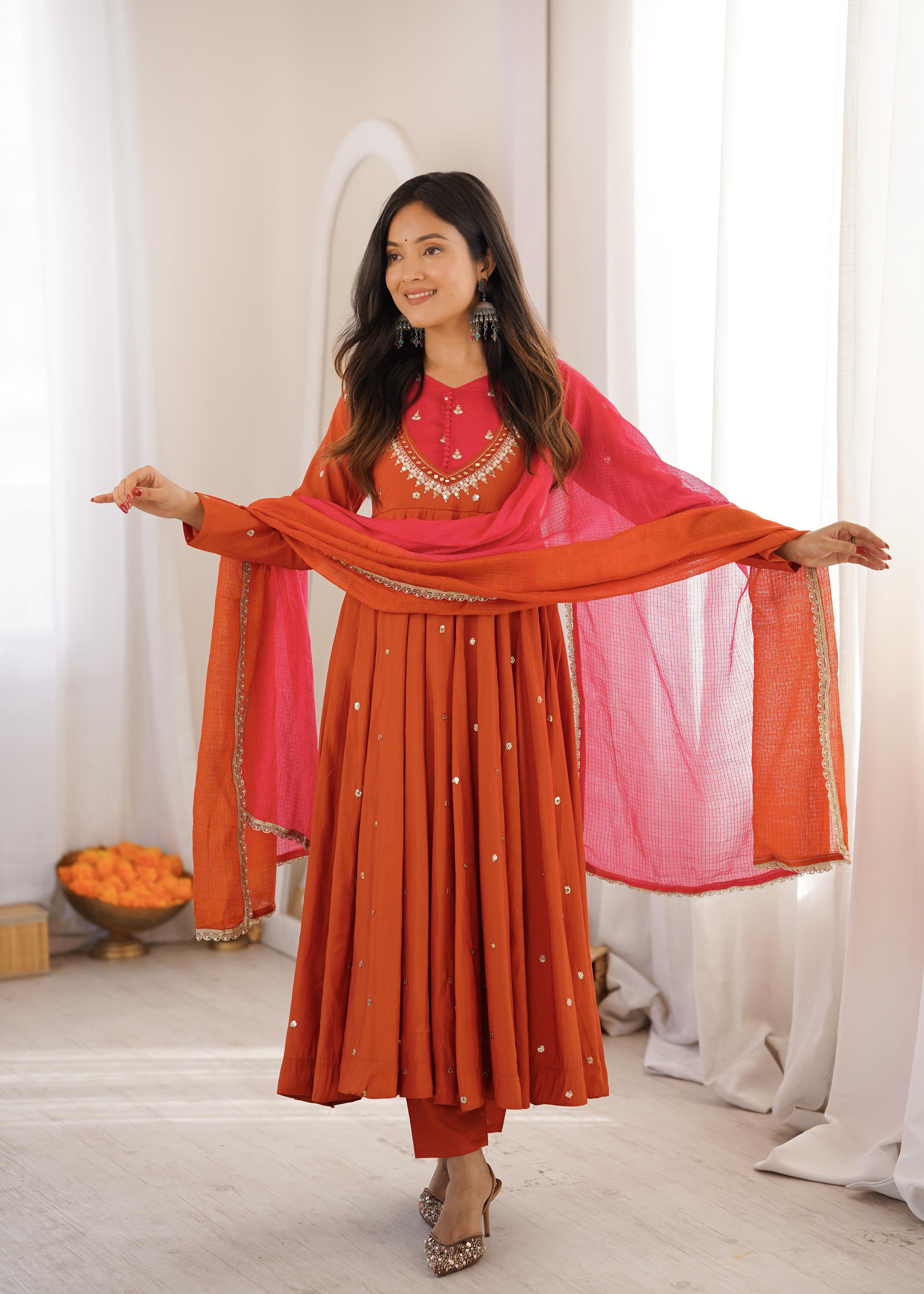 Kesariya Noor Mirror Embroidered Anarkali Set