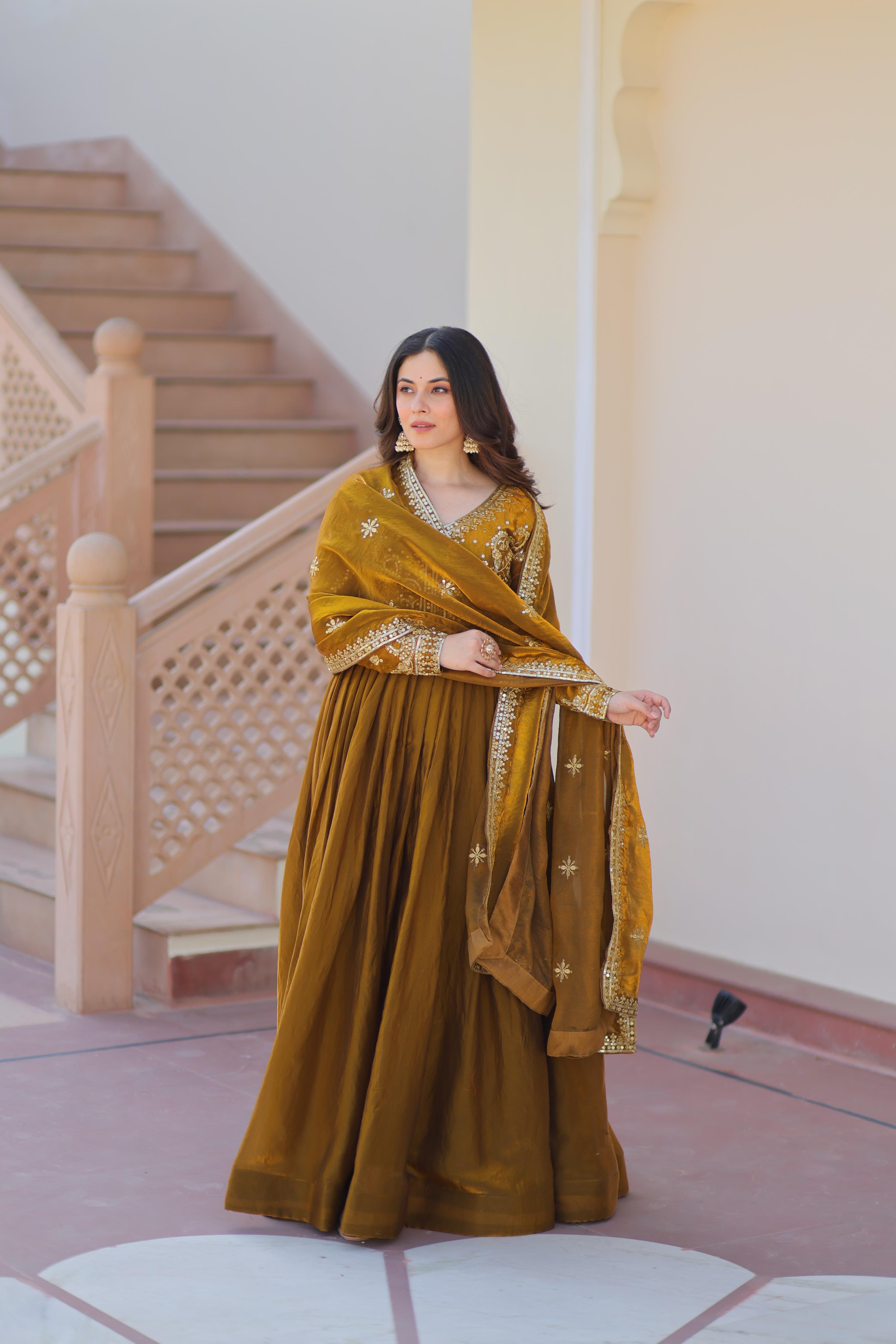 Kesariya Vaani Embroidered Gown Set