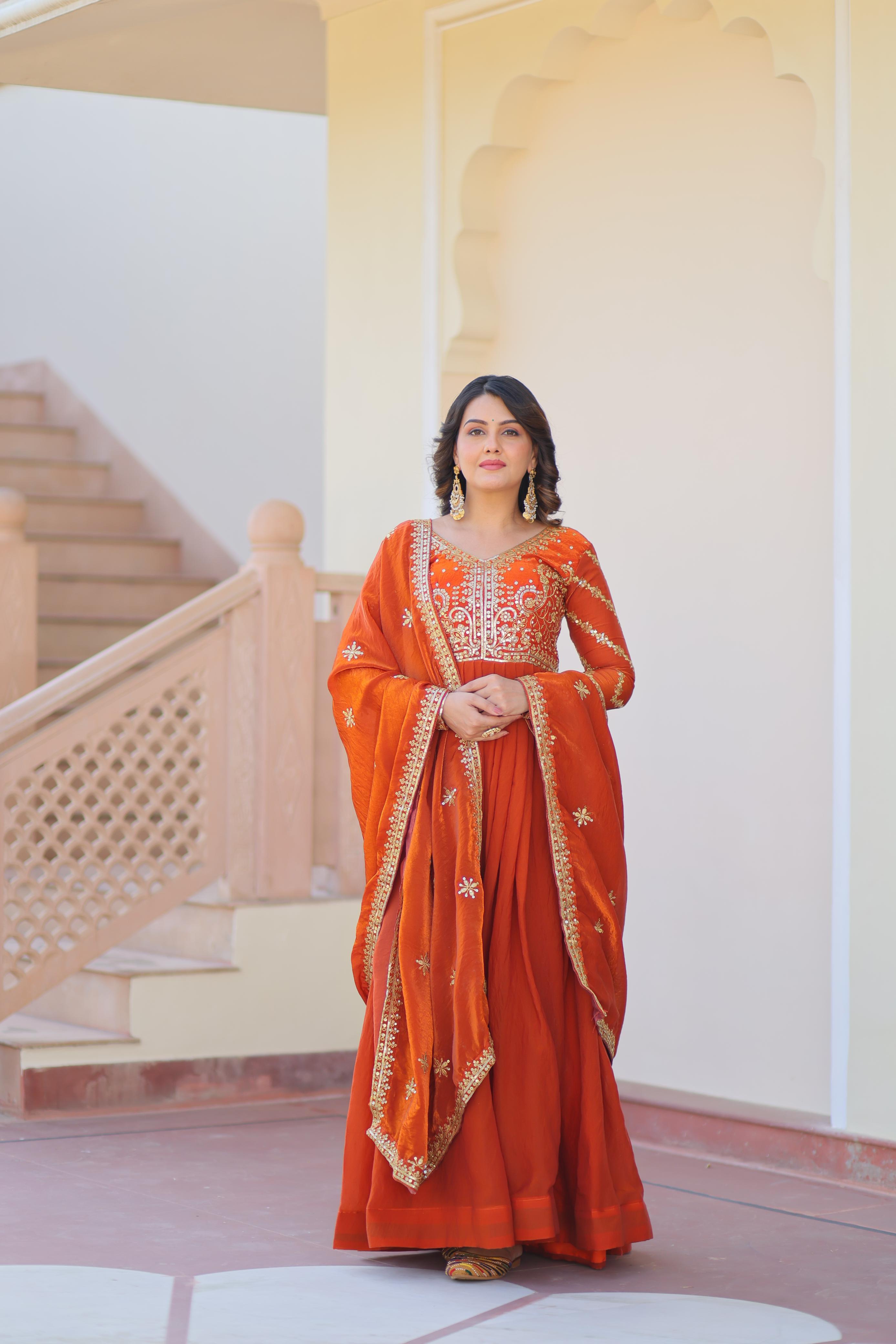 Kesariya Vaani Embroidered Gown Set