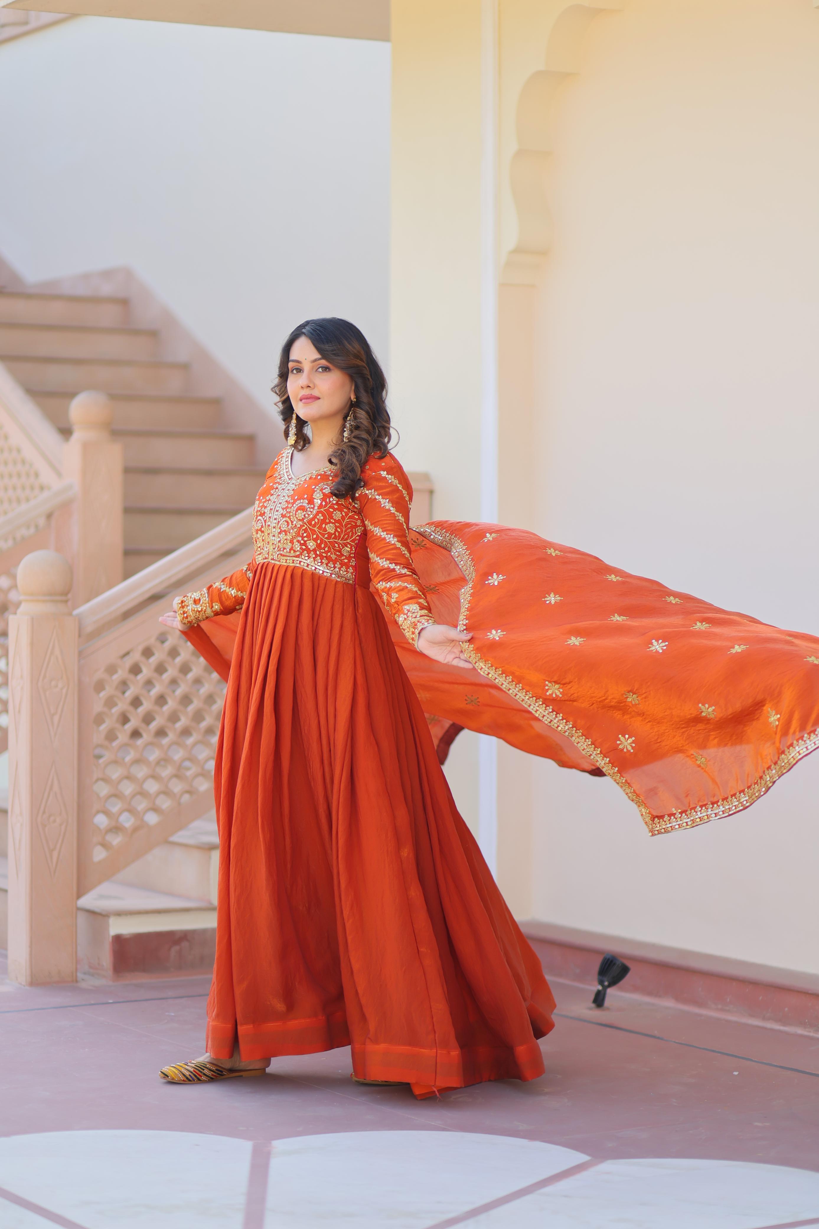 Kesariya Vaani Embroidered Gown Set