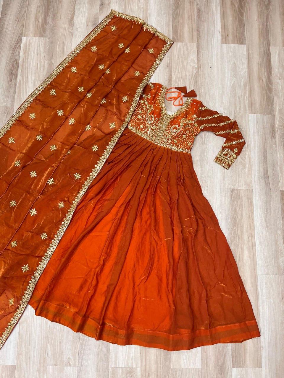 Kesariya Vaani Embroidered Gown Set
