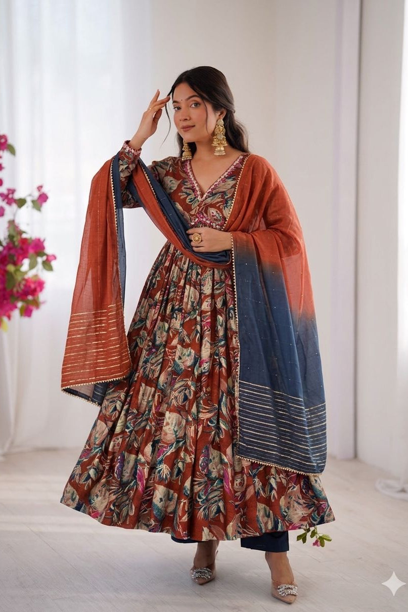 Ruhaanika Foil Print Chanderi Suit Set