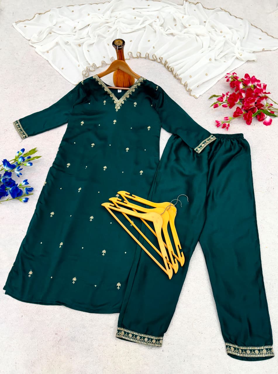 Morpankhika Embroidered Vichitra Silk Kurta Set