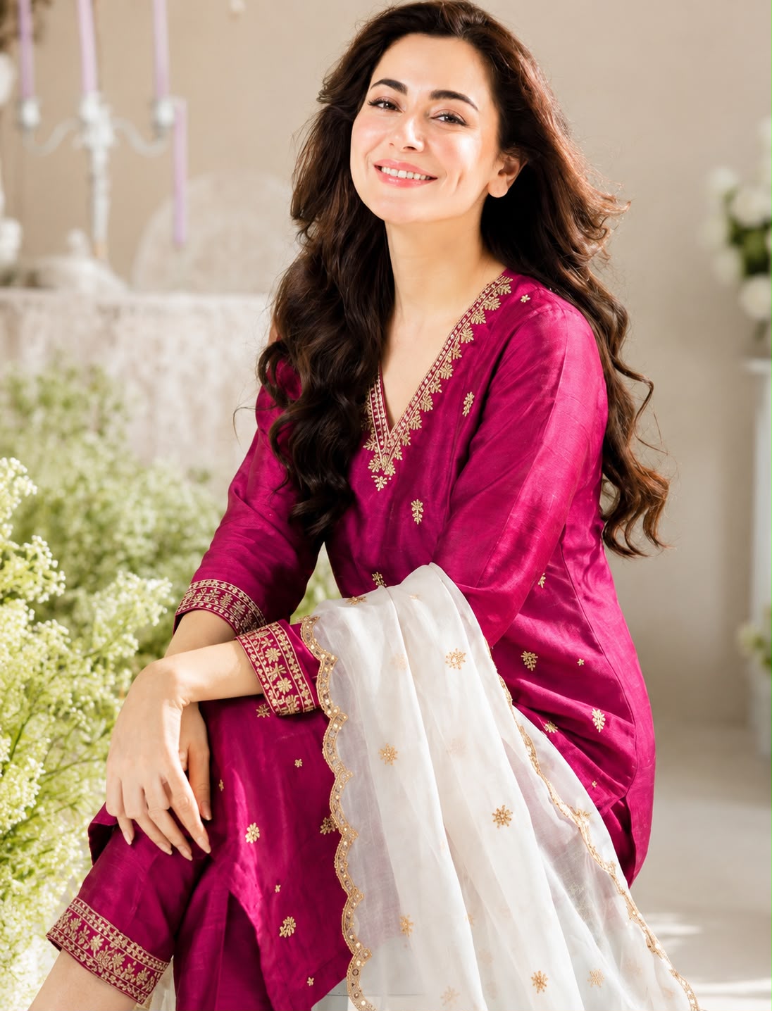 Maroonika Embroidered Vichitra Silk Kurta Set