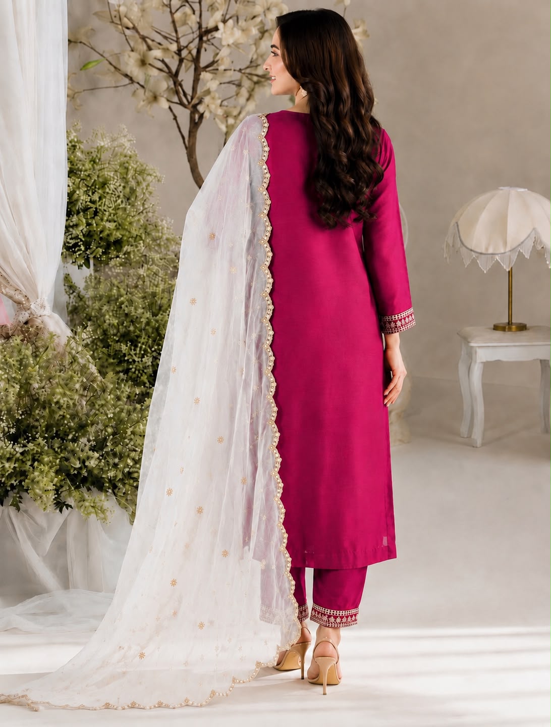 Maroonika Embroidered Vichitra Silk Kurta Set