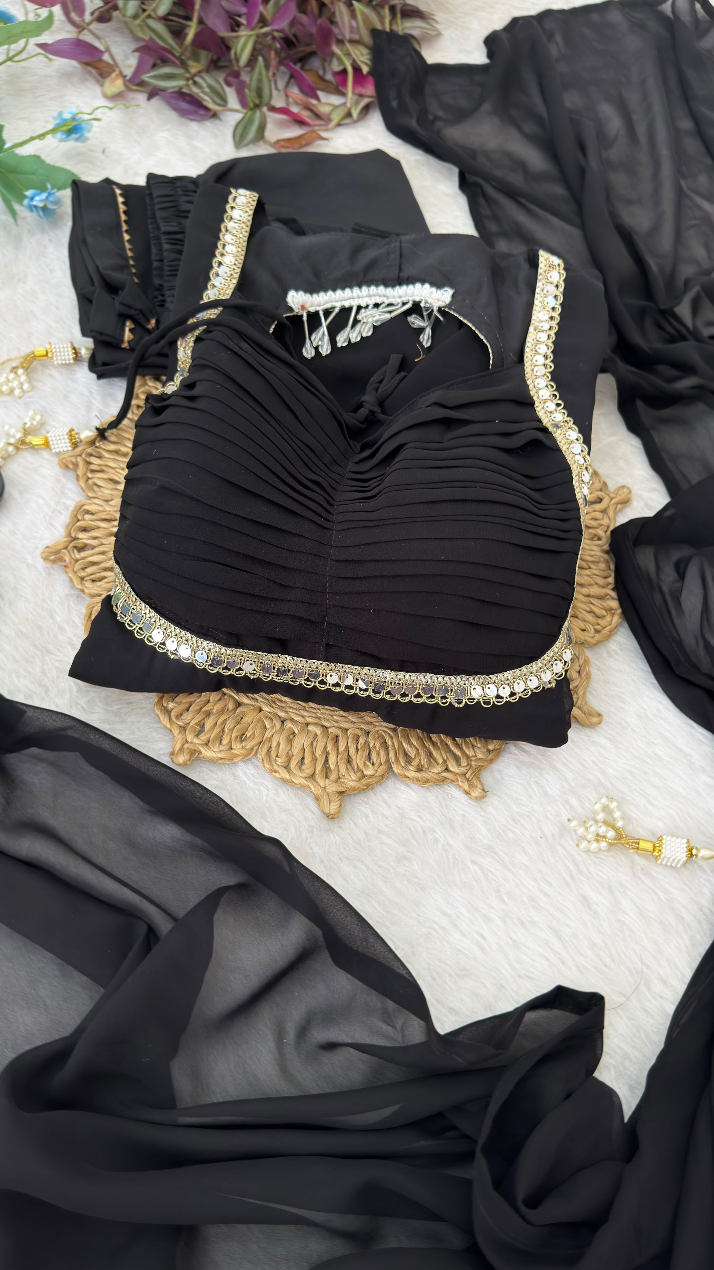 Zehnara Black Sequence Embroidered Gown Set