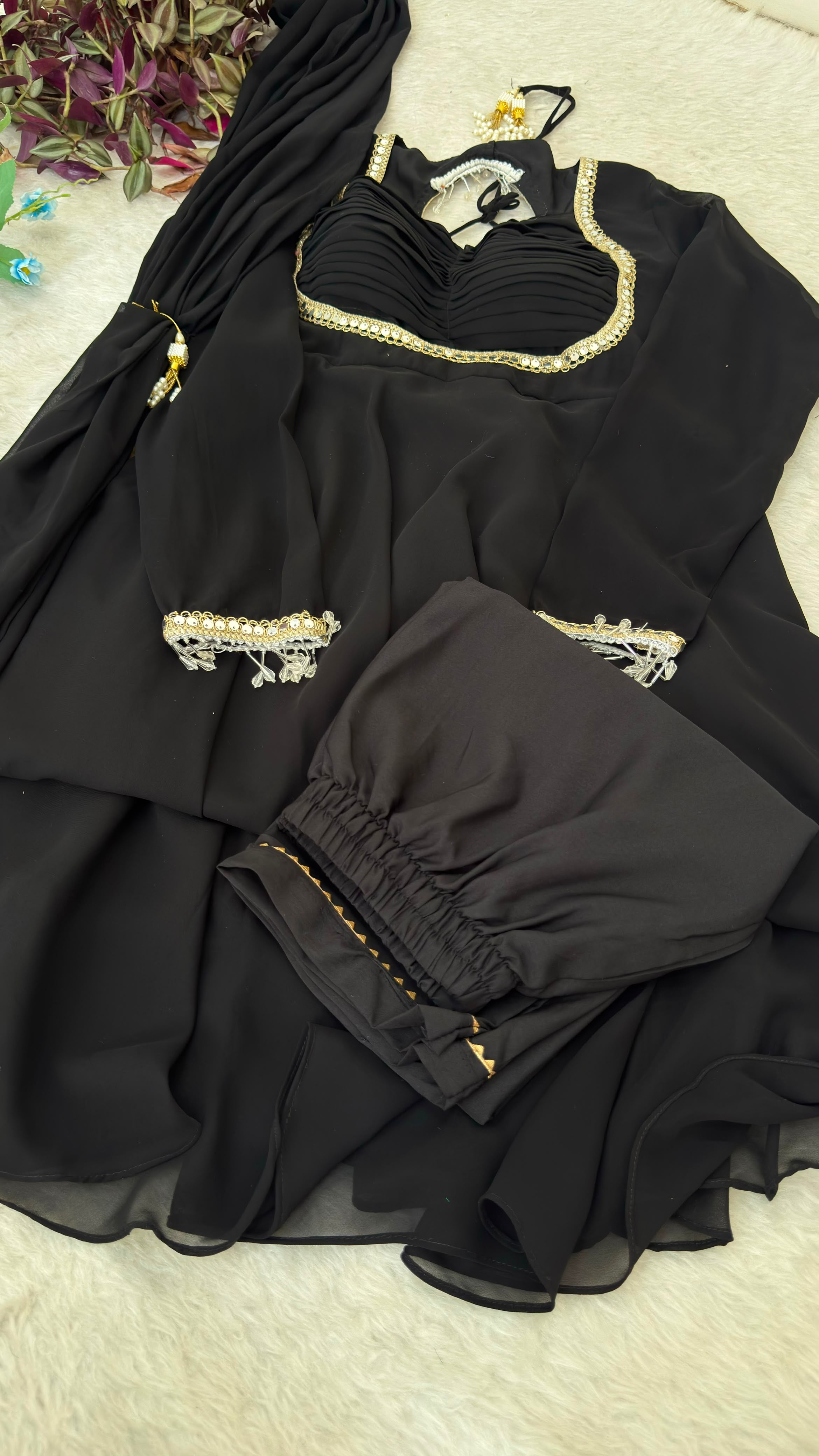 Zehnara Black Sequence Embroidered Gown Set