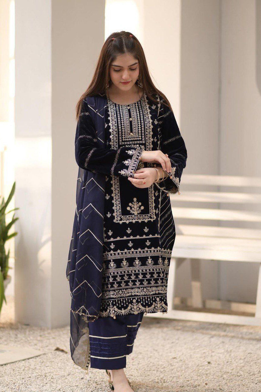 Royal Velvet Charm - Winter Cording Sequence Embroidery Suit