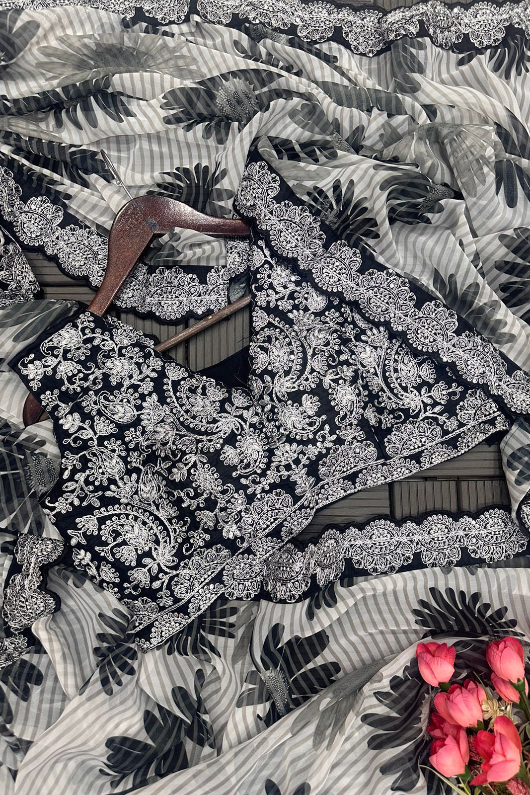Modern Embroidery ready to wear saree with Embroidery Blouse
