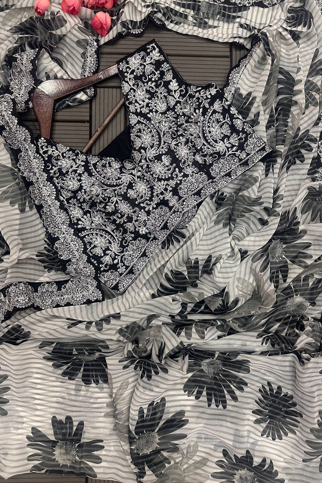 Modern Embroidery ready to wear saree with Embroidery Blouse