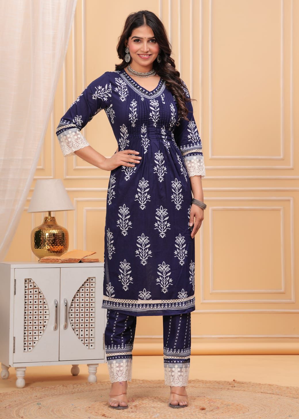 Beautiful V-Neck Grace Cotton Suit Set