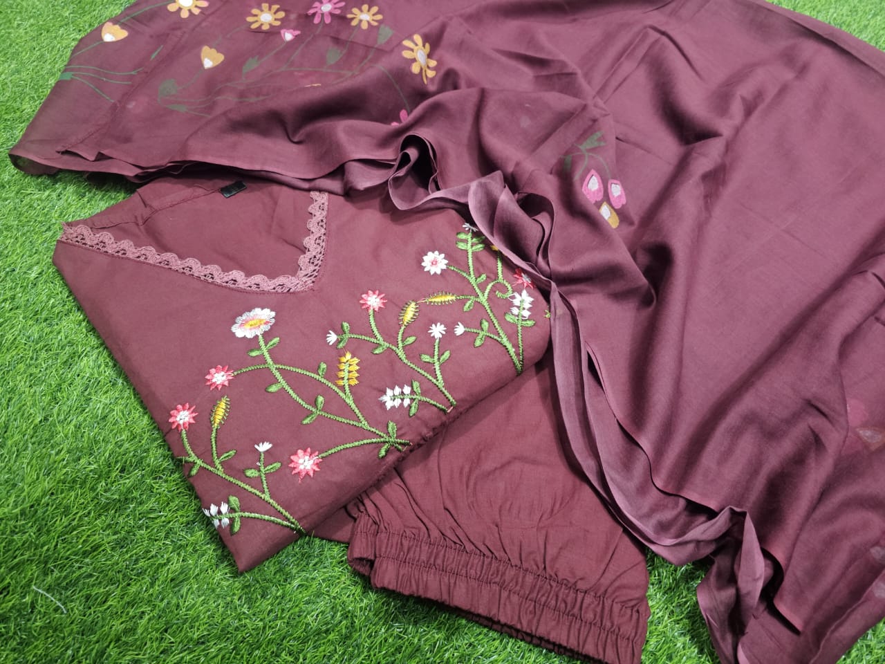 Beautiful Neck Line Embroidery Cotton Kurta Set