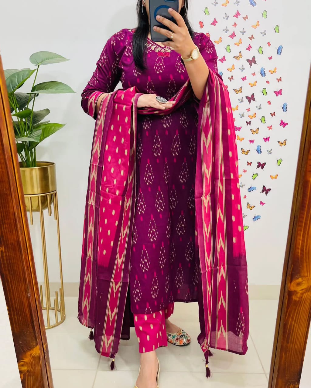 Nooraya Purple Discharge Print Embroidered Suit Set