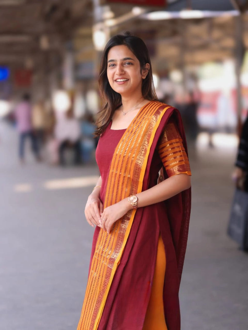 Kanchi Cotton Hand Zari Woven Suit Set
