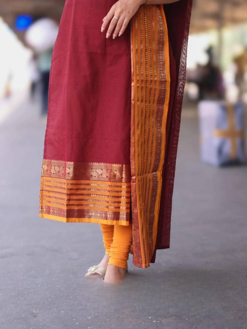Kanchi Cotton Hand Zari Woven Suit Set