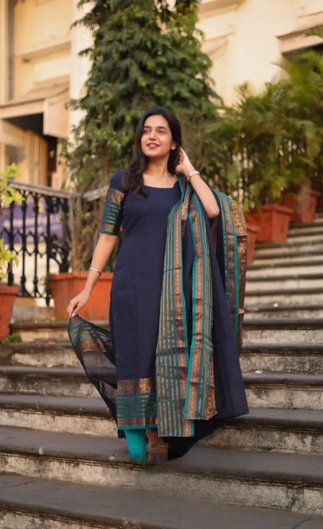 Kanchi Cotton Hand Zari Woven Suit Set