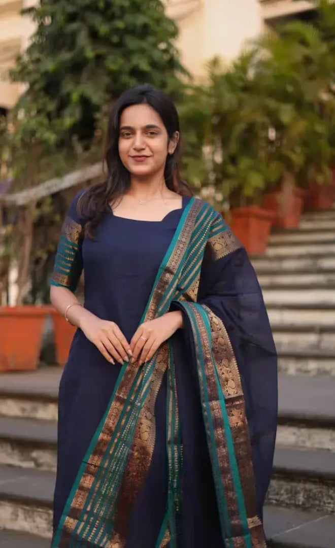 Kanchi Cotton Hand Zari Woven Suit Set