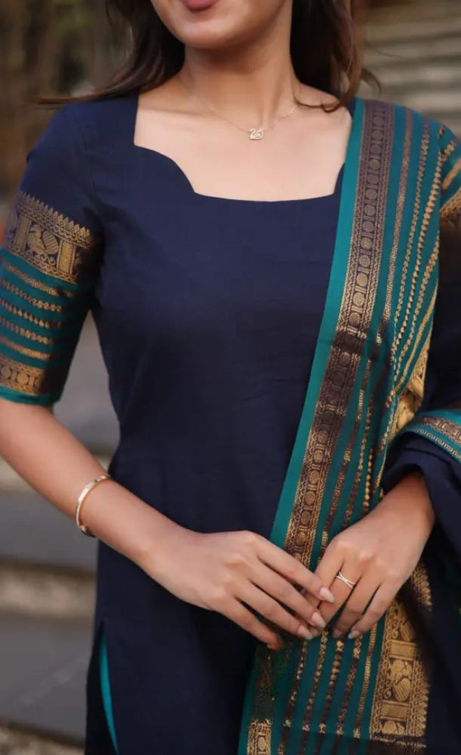 Kanchi Cotton Hand Zari Woven Suit Set