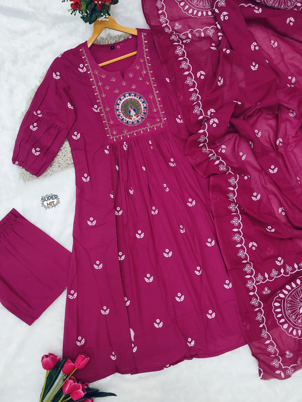 Beautiful Kanarvi Pink Anarkali Cotton Suit Set
