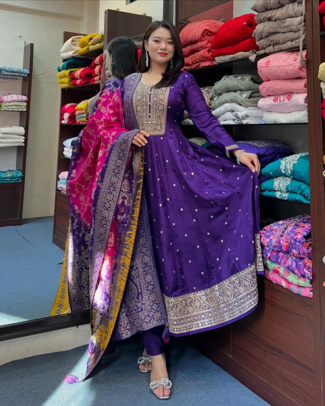 Noor-E-Chandni Anarkali Kurti Pant Dupatta Set