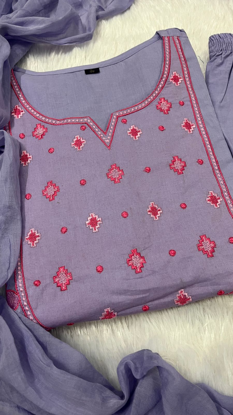 Light Blue Embroidered Cotton Suit Set