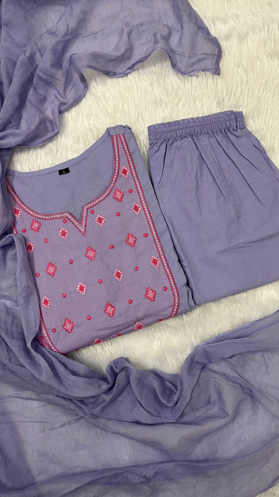 Light Blue Embroidered Cotton Suit Set