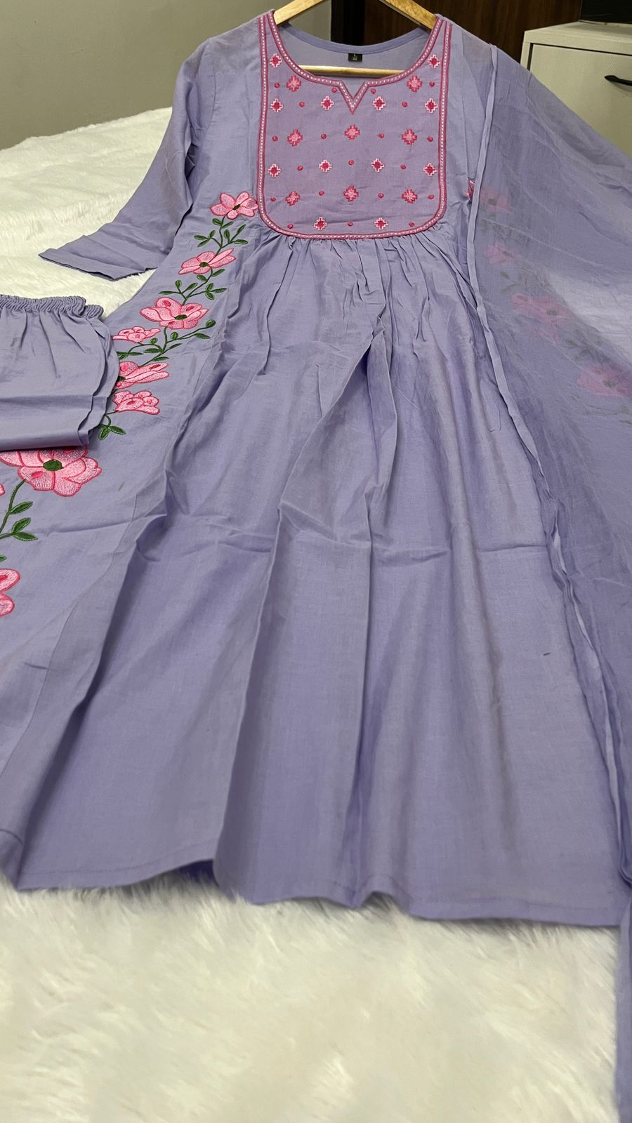 Light Blue Embroidered Cotton Suit Set