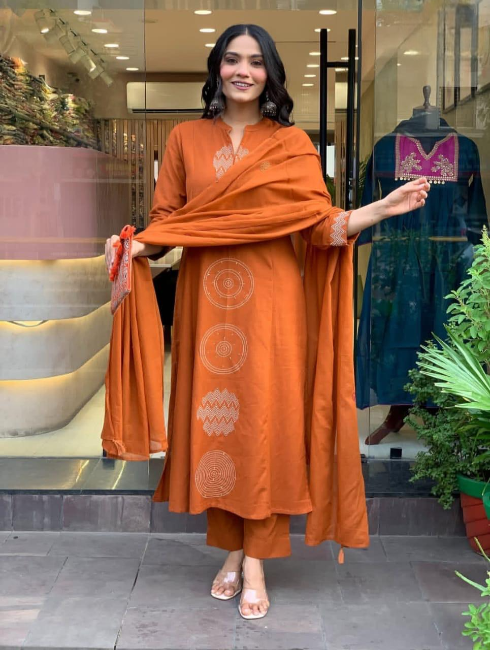 New Trending A-Line Kurti Pant Dupatta Set