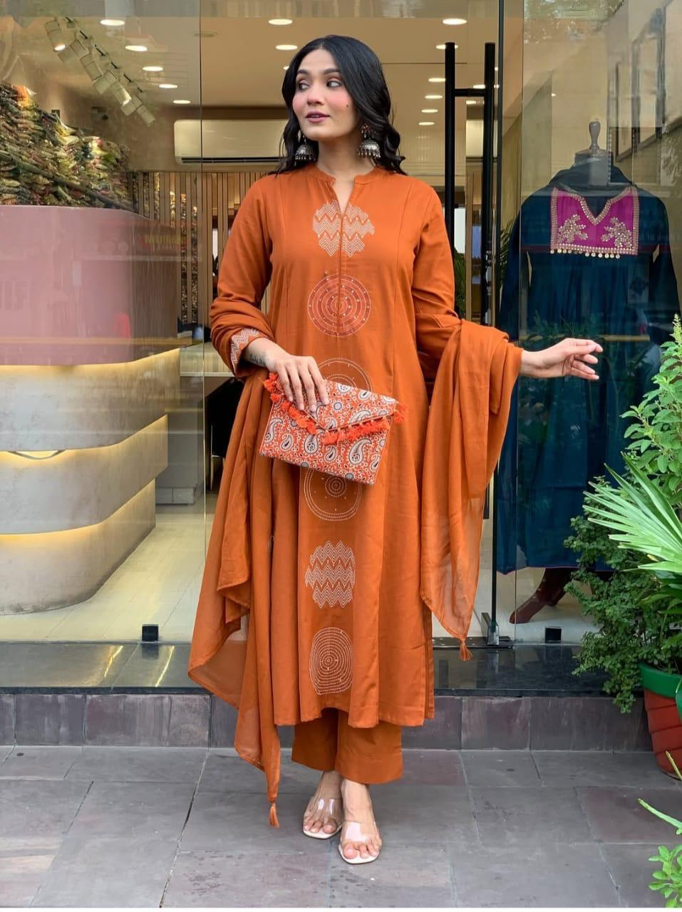 New Trending A-Line Kurti Pant Dupatta Set