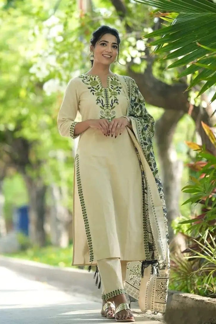 Comfort Elegance Cotton Slub Kurta 3pc Set