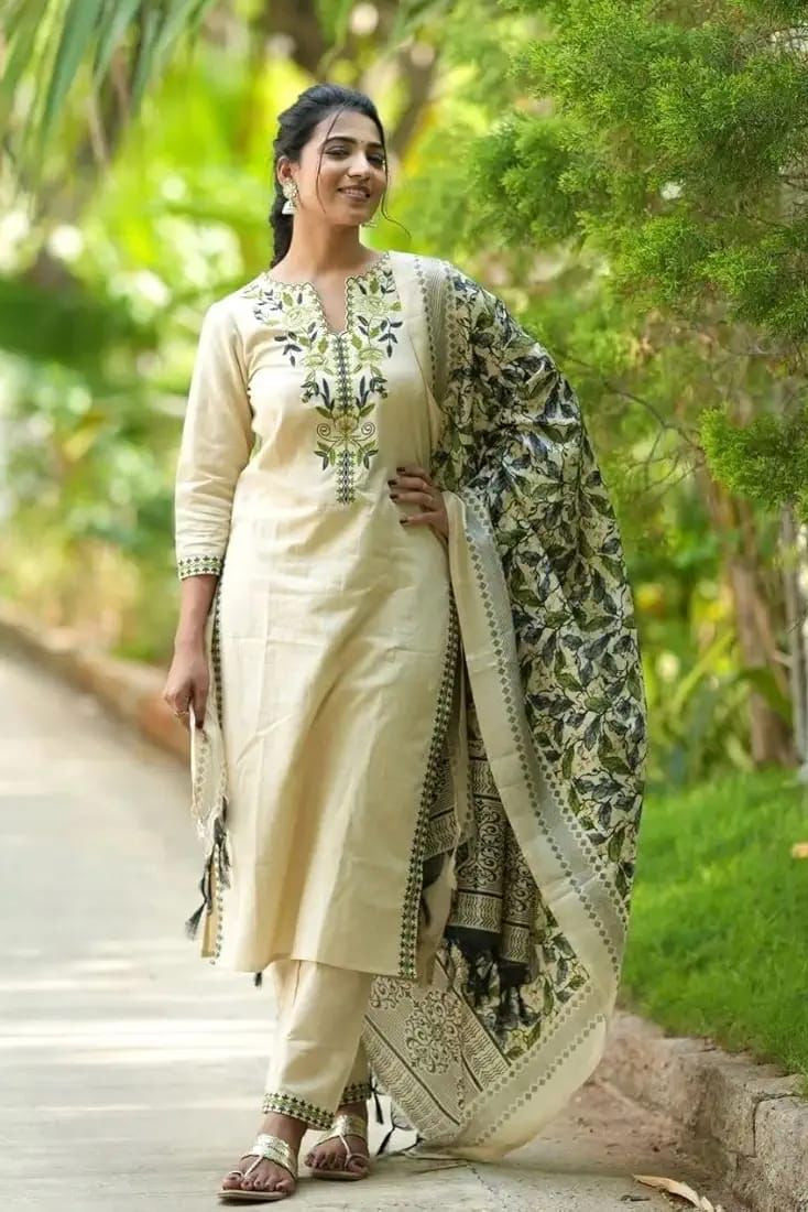 Comfort Elegance Cotton Slub Kurta 3pc Set