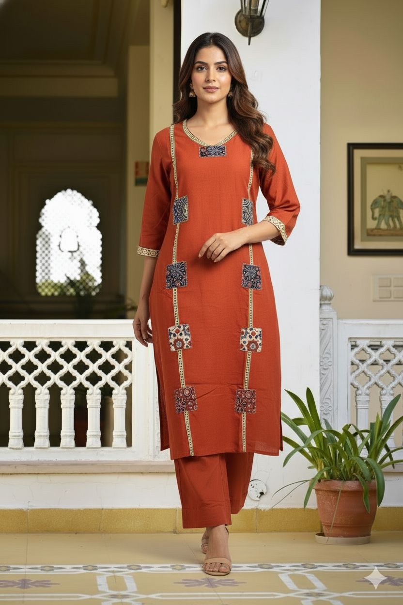 Aarohi Pechkari Cotton Flex Kurti Palazzo Set