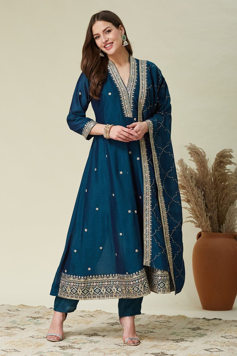 Royal Vichitra Silk Anarkali Kurti Pent Set