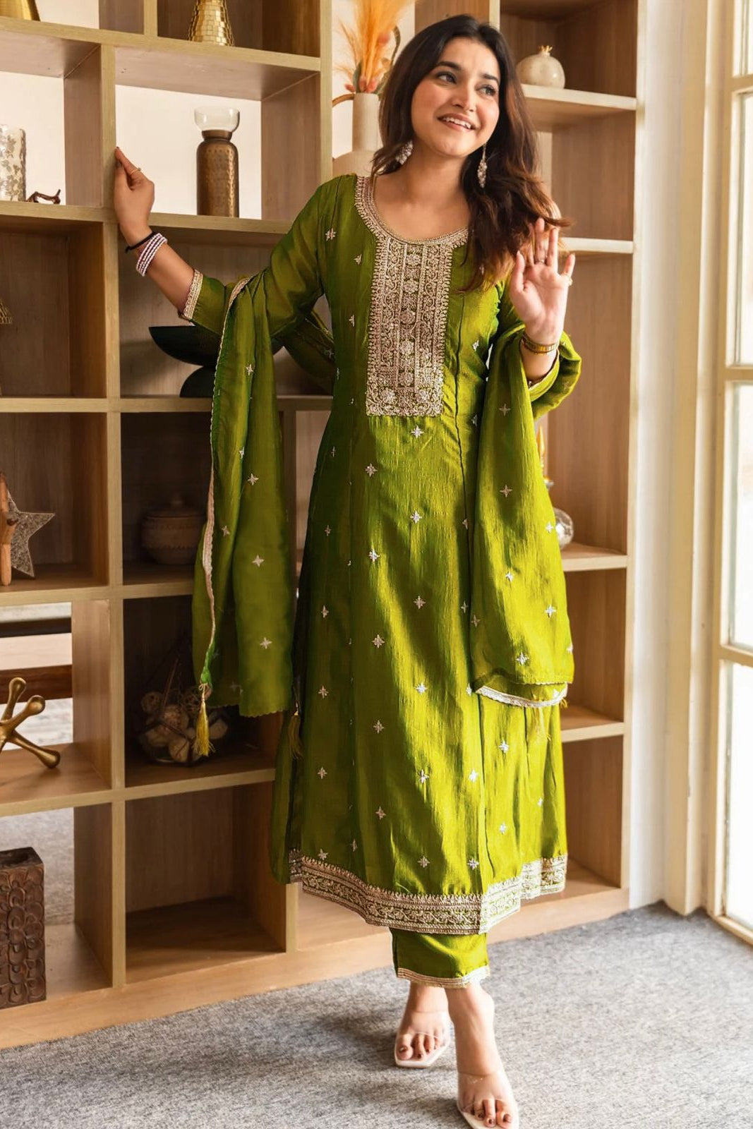 Meherva Vichitra Silk Anarkali Suit Set