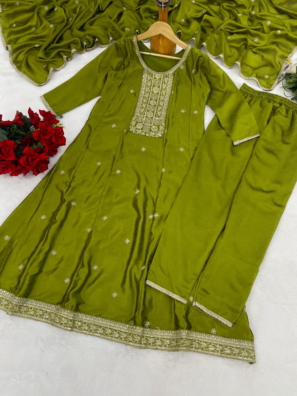 Meherva Vichitra Silk Anarkali Suit Set