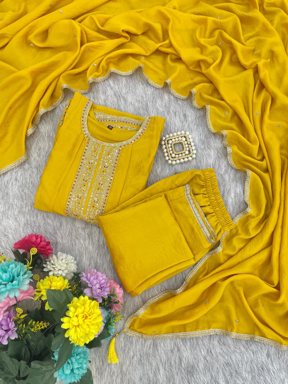 Meherva Vichitra Silk Anarkali Suit Set