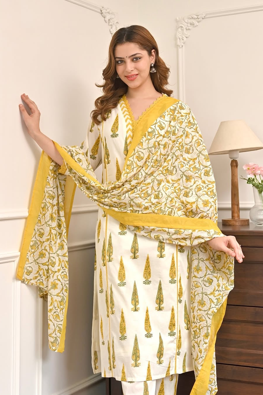 Peetvastra Mughal Print Cotton Suit Set
